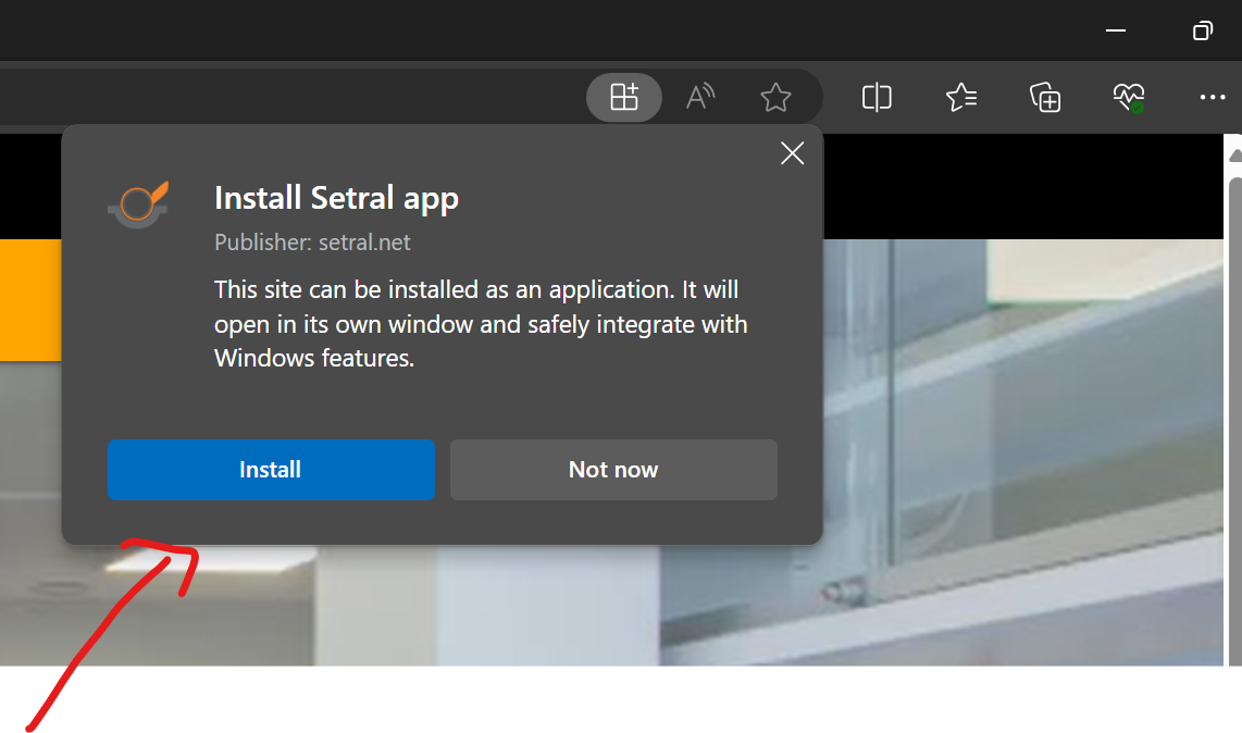 setral pwa download pop-up