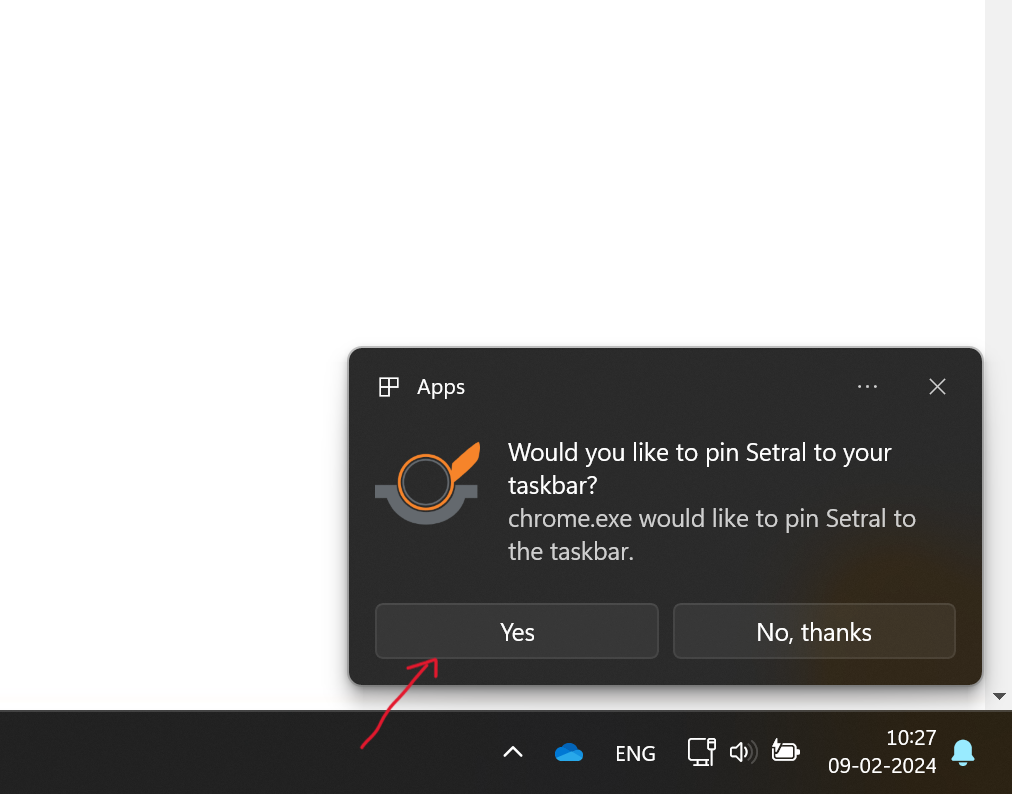 setral pwa download pop-up